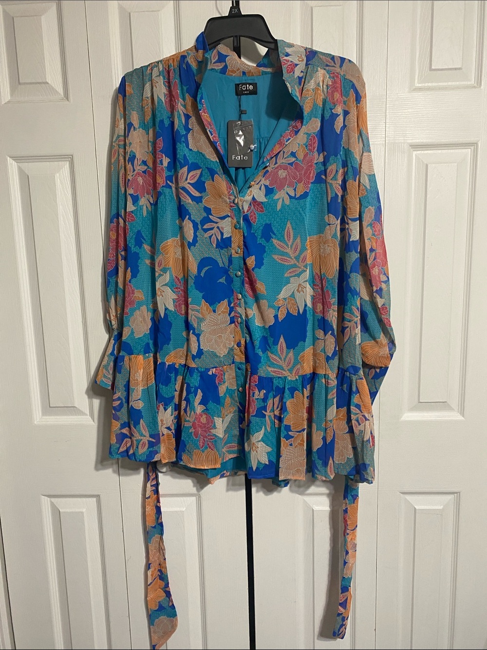 PRETTY FATE lined floral tunic belted mini dress size LARGE